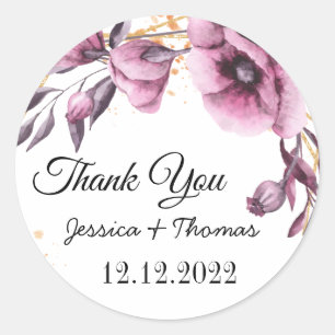 Watercolor Peony Flowers Tack Wedding Favor Runt Klistermärke