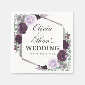 Watercolor Peony Lila Grått Silver Fall Wedding Pappersservett
