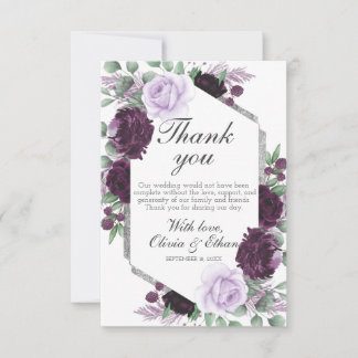 Watercolor Peony Lila Grått Silver Fall Wedding Tack Kort