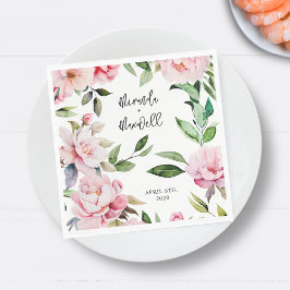 Watercolor Peony Magnolia Rosa Bröllop Pappersservett