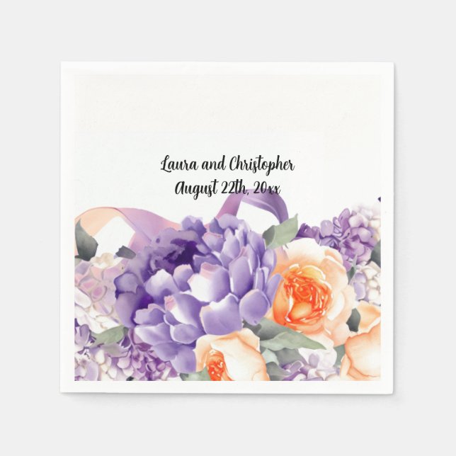 Watercolor Peony Mauve och Peach Papper Napkins Pappersservett (Framsidan)