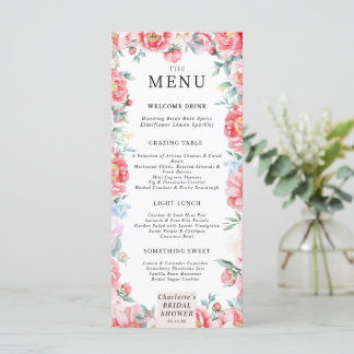 Watercolor Peony Möhippa Menu Meny