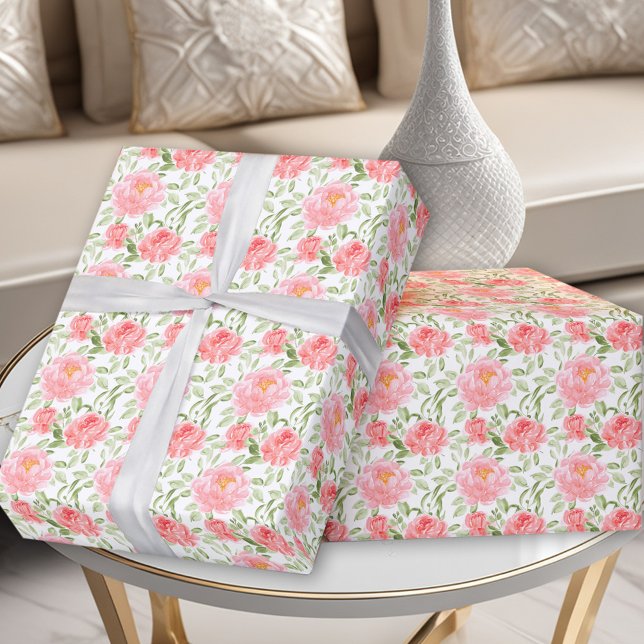 Watercolor Peony Mönster Wrapping Papper Presentpapper (Watercolor Peony Pattern Wrapping Paper)