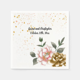 Watercolor Peony Rosa och Bronze Papper Napkins Pappersservett
