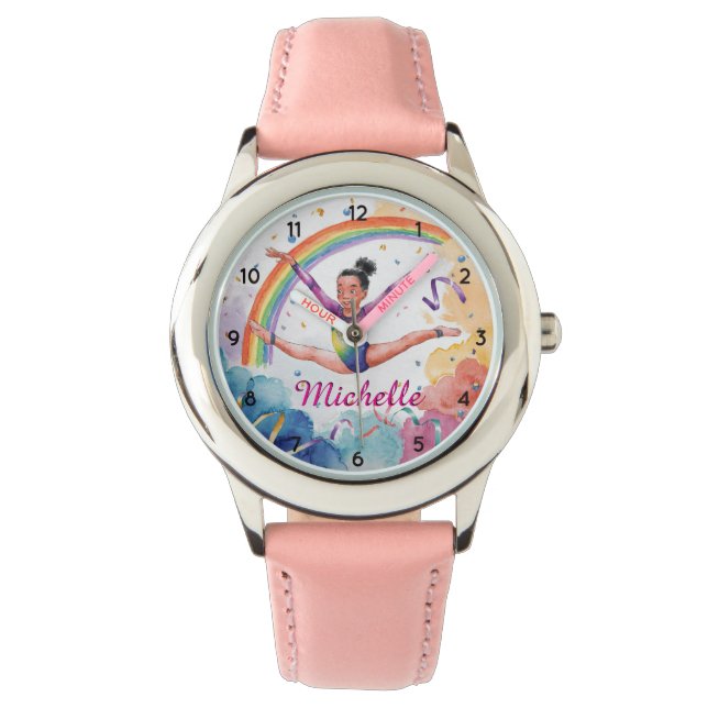 Watercolor Personlig Cute gymnastics Girl Rosa Armbandsur (Framsida)