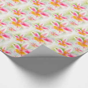 Watercolor Peruvian Lily Alstroemeria mönster Presentpapper