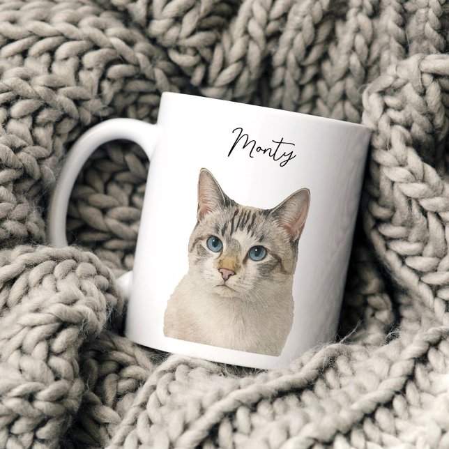 Watercolor Pet Cat Portrait Script Name Kaffemugg (Skapare uppladdad)