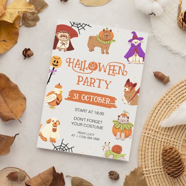 Watercolor Pet Costume Halloween fest Inbjudningar (Skapare uppladdad)