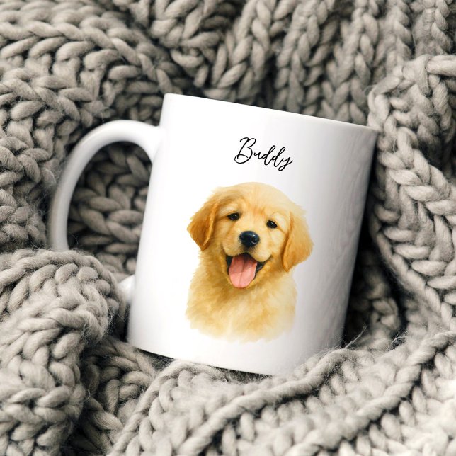 Watercolor Pet Dog Portrait Script Name Kaffemugg (Skapare uppladdad)