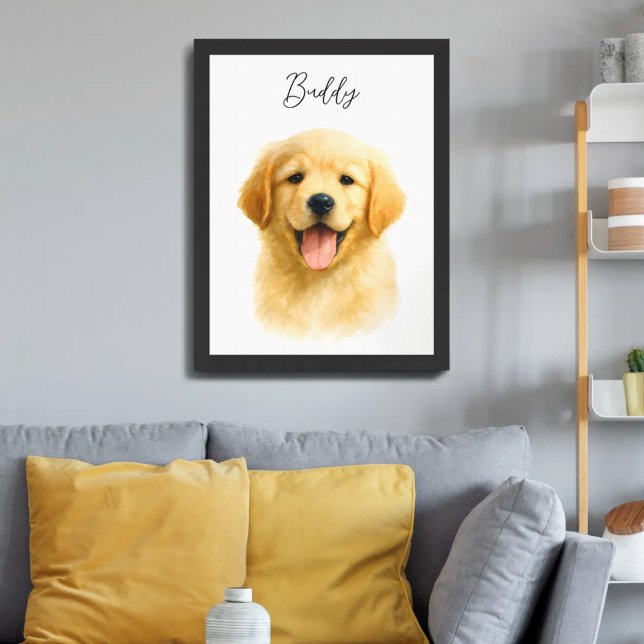 Watercolor Pet Dog Portrait Script Name Poster (Skapare uppladdad)