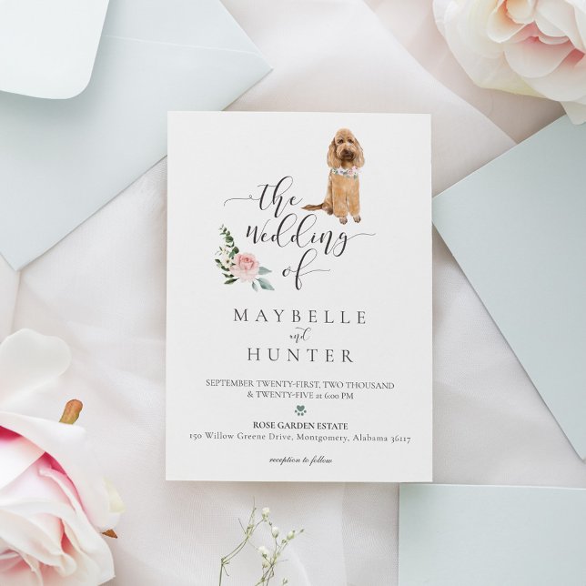 Watercolor Pet Hund Blommigt Ro Inbjudningar (Watercolor Pet Dog Floral Rose Invitation)