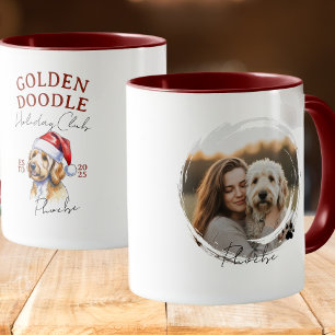 Watercolor Pet Porträtt jul Golden Doodle Mugg