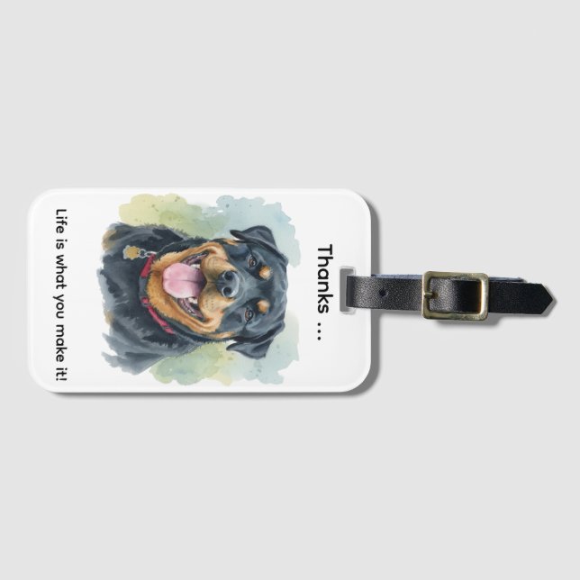 Watercolor Pet Rottweiler Portrait Bagagebricka (Framsida horisontal)