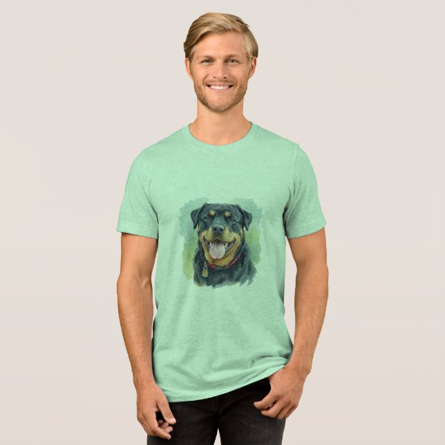 Watercolor Pet Rottweiler Portrait T Shirt (Framsida Full)
