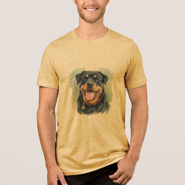 Watercolor Pet Rottweiler Portrait T Shirt (Framsida)