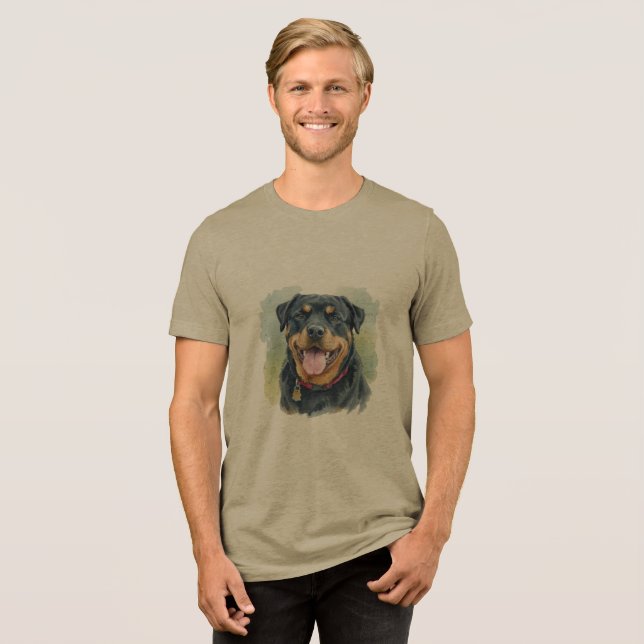 Watercolor Pet Rottweiler Portrait T Shirt (Framsida Full)