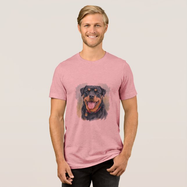 Watercolor Pet Rottweiler Portrait T Shirt (Framsida Full)