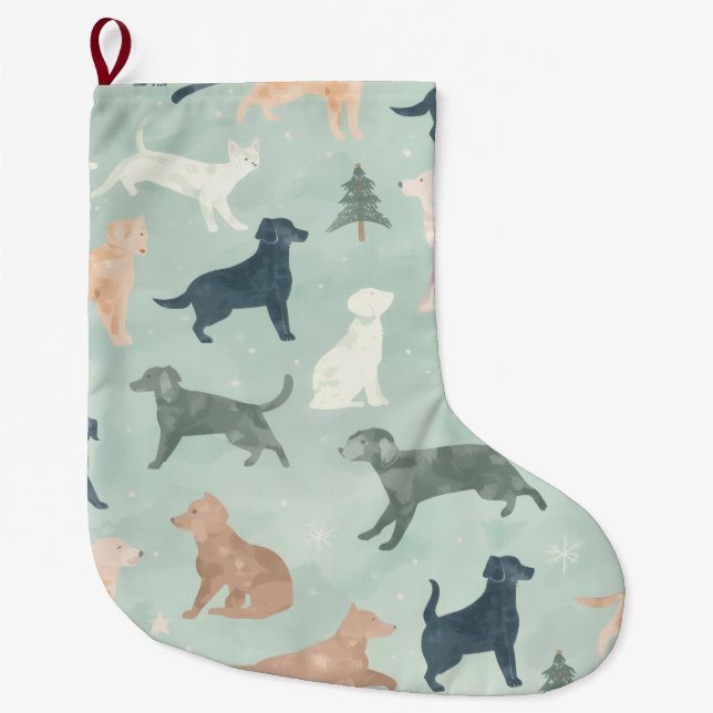 Watercolor Pet Silhouette Christmas Stocking Stor Julstrumpa (Framsidan)