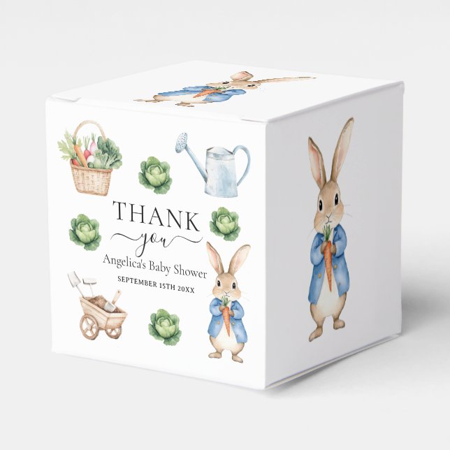 Watercolor Peter Rabbit Veggie Garden Baby Shower Presentaskar (Framsidan Sidan)