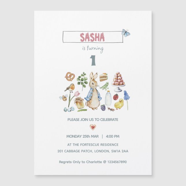 Watercolor Peter the Rabbit Magnetisk Inbjudningskort (Framsida)