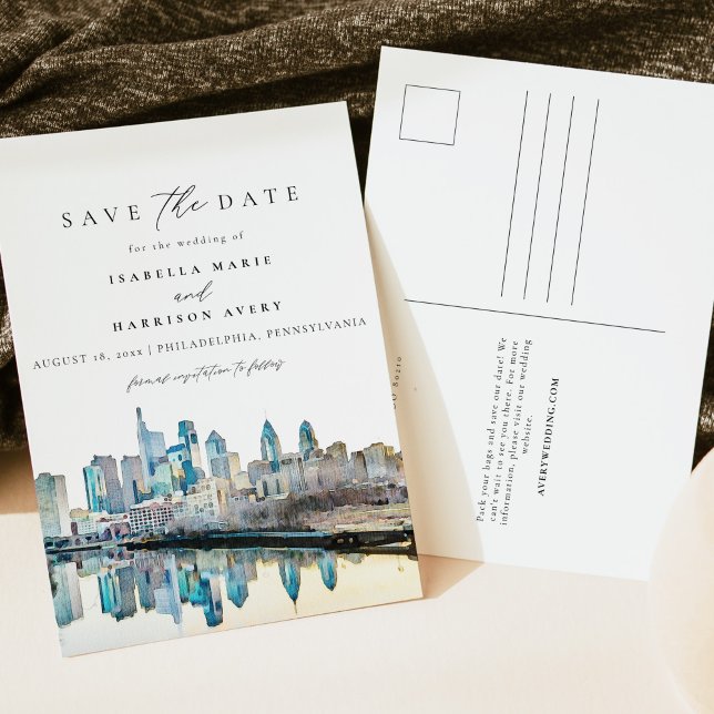 Watercolor Philadelphia Pennsylvania City Skyline Vykort (Skapare uppladdad)