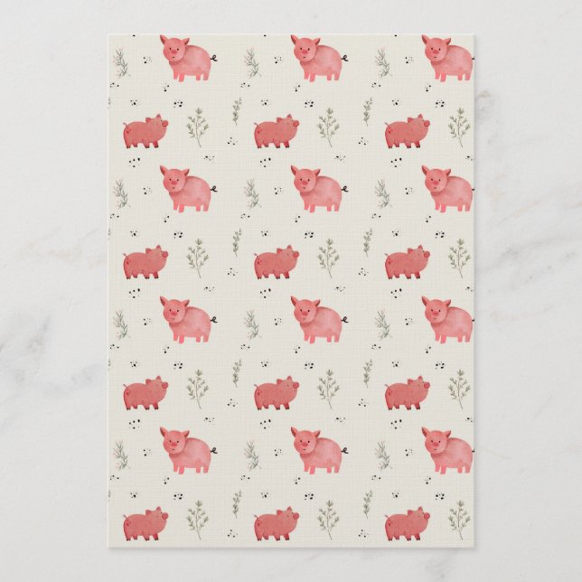 Watercolor Pigs And Flowers Seamless Pattern Inbjudningar (Framsida)