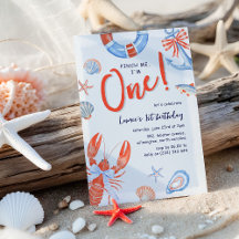 Watercolor Pinch Me Lobster Coastal 1st Birthday