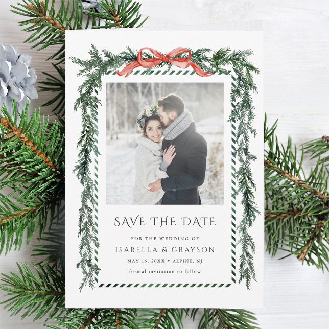 Watercolor Pine Garland Wedding Photo Spara Datumet (Skapare uppladdad)