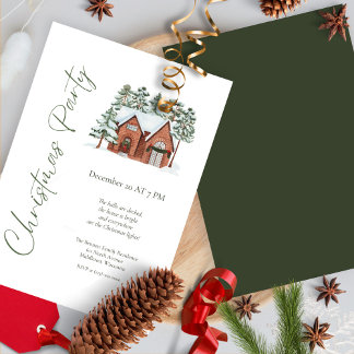 Watercolor Pine Tree Christmas Dinner Inbjudningar