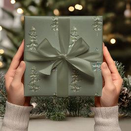 Watercolor Pine Tree Deep Sage Green Presentpapper