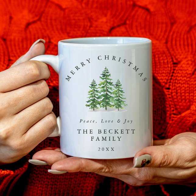 Watercolor Pine Tree Forest Christmas Kaffemugg (Skapare uppladdad)