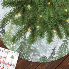 Watercolor Pine Tree Forest Julgransmatta Borstad Polyester