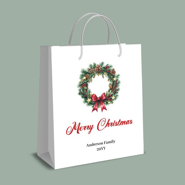 Watercolor pine wreath gift bag with name option (Watercolor pine wreath gift bag with name option)