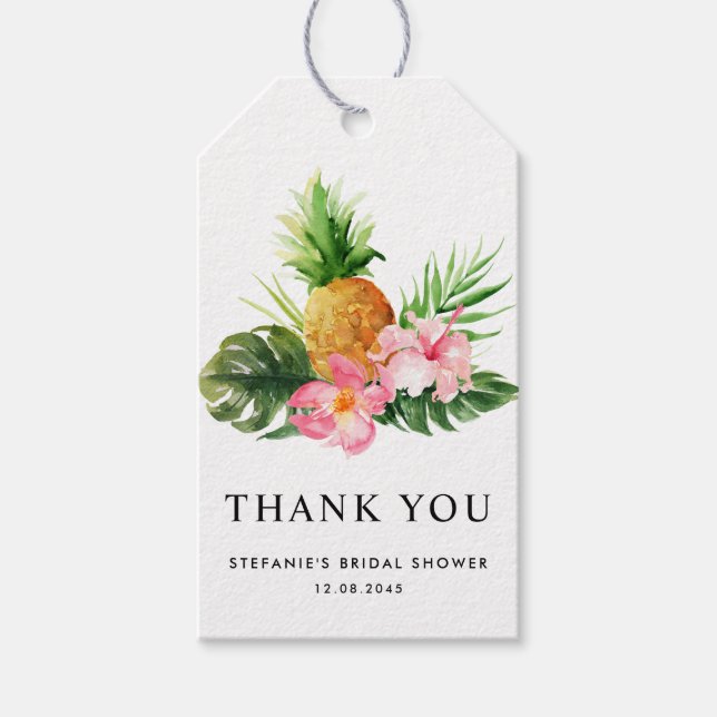 Watercolor Pineapple Bridal Shower Thank You Presentetikett (Framsidan)