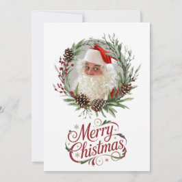 Watercolor Pinecone and Berry Christmas Wreath Julkort