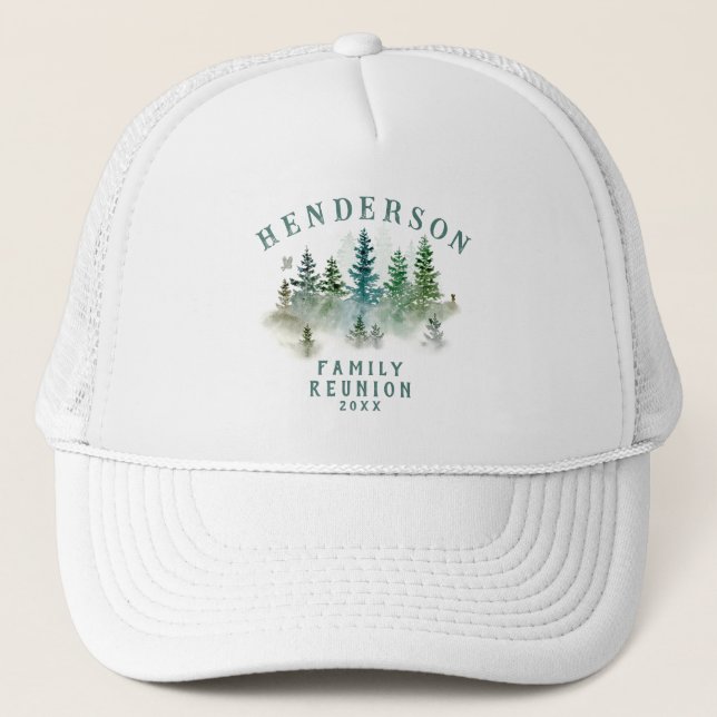 Watercolor PineTrees Family Reunion Button Keps (Framsida)