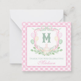 Watercolor Pink 1st Birthday Monogram Crest Party Anteckningskort
