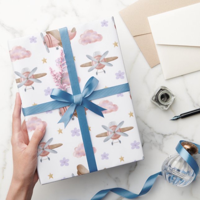 Watercolor Pink Airplane Presentpapper (Gifting)