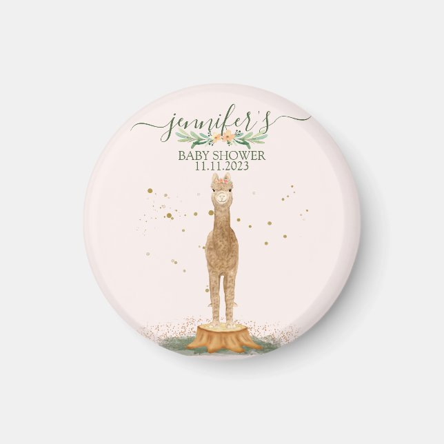 Watercolor pink Alpaca Baby Shower Animal Magnet (Framsidan)