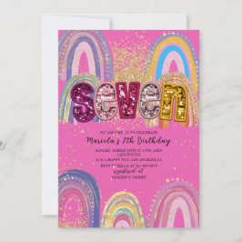  Watercolor pink and gold stars  BirthdaInvitation Inbjudningar