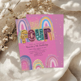  Watercolor pink and gold stars  BirthdaInvitation Inbjudningar