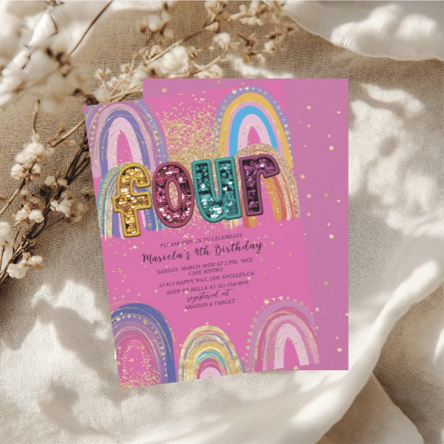  Watercolor pink and gold stars  BirthdaInvitation Inbjudningar (Skapare uppladdad)