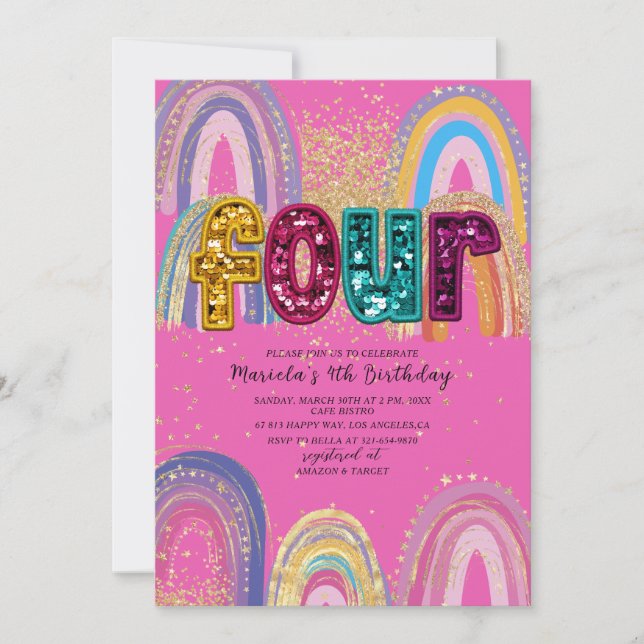  Watercolor pink and gold stars  BirthdaInvitation Inbjudningar (Framsida)