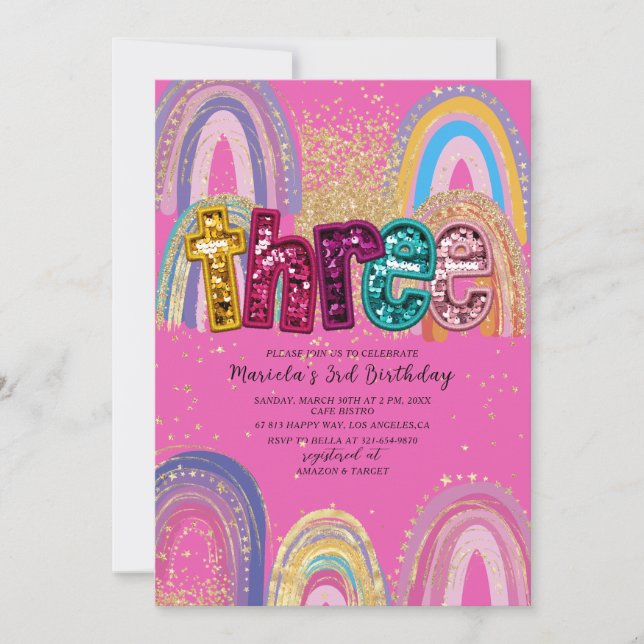 Watercolor pink and gold stars  BirthdaInvitation Inbjudningar (Framsida)