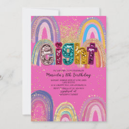  Watercolor pink and gold stars  BirthdaInvitation Inbjudningar