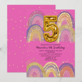 Watercolor pink and gold stars  Birthday Party Inbjudningar