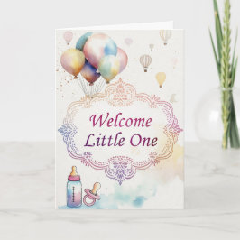 Watercolor Pink and Purple Frame Baby Shower Card Kort