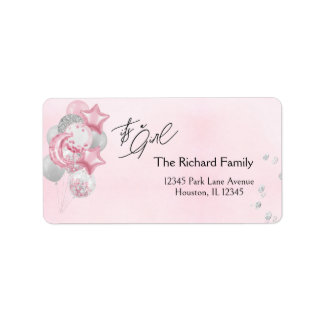 Watercolor Pink Balloons Its A Girl Baby Shower Adressetikett