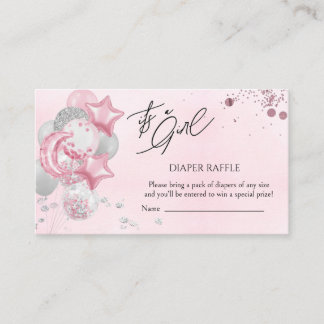 Watercolor Pink Balloons Its A Girl Diaper Raffle Tilläggskort