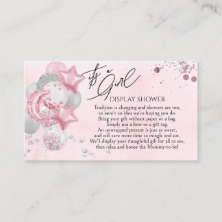 Watercolor Pink Balloons Its A Girl Display Shower Tilläggskort